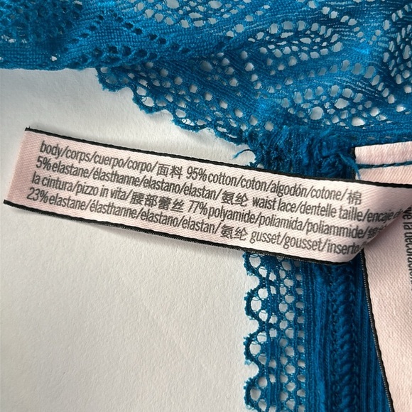 Victoria’s Secret 100% Cotton Teal Lace Waist Ribbed Thong G-String Panties Sz S - Picture 12 of 14